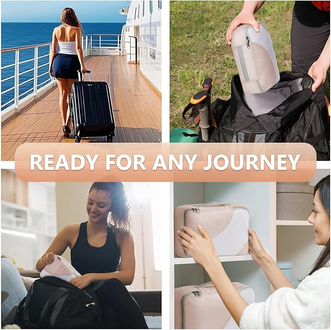 10 Set/8 Set Packing Cubes for Travel, Gifts for Women Mom,Anti-Tearing Suitcase Organizer for Luggage with Shoe & Hanging Toiletry Bag,OlarHike Vacation Essentials & Accessories for Cruise Ship,Cream