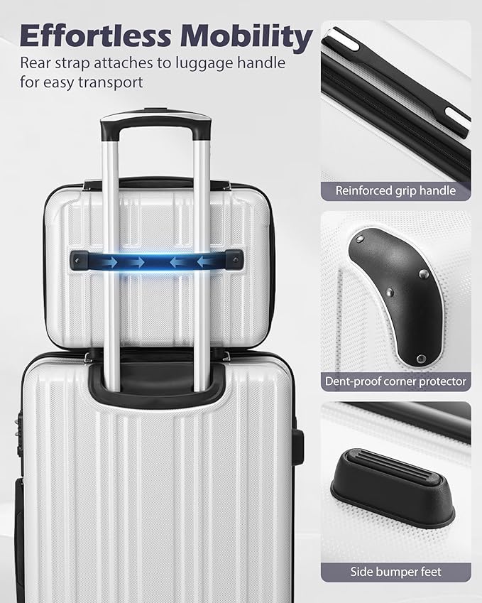 Coolife Luggage Expandable(only 28") Suitcase PC+ABS Spinner 20in 24in 28in Carry on (white grid new, 5 piece set)