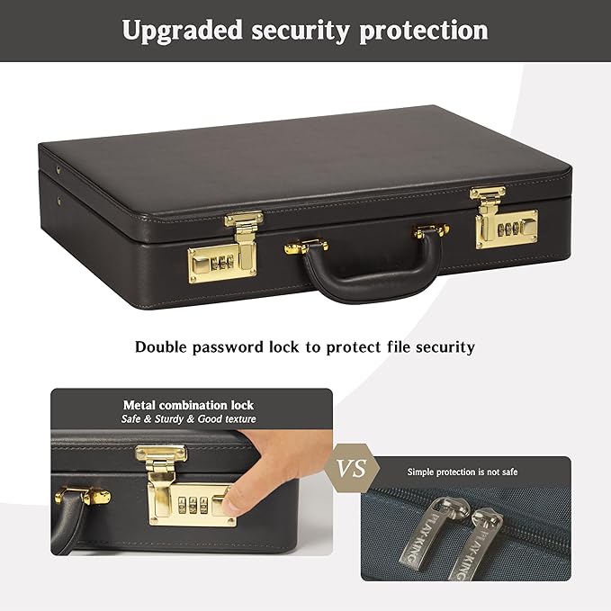 Briefcases for Men, Professional Leather Briefcase with Lock, Hard Shell Business Brief Case, Durable Executive Attache Case for Laptop Documents, Mens Hard Briefcase for Work Office Travel