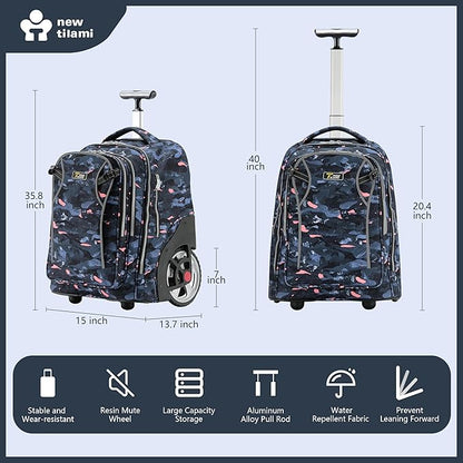 NEW TILAMI 20" Rolling Backpack for Teens Adults, Climbing Stairs Waterproof Backpack with Wheels for School Business Trave Camping with Laptop Compartment, Fit 17 Inch Laptop, Grey Doodle