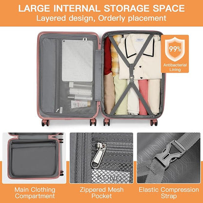 Kono Lightweight 24 Inch Expandable Luggage with Quiet Spinner Wheels TSA Lock, Scratch and Drop Resistant PC+ABS Hardside Durable Medium Checked Suitcase, Nude/Rose Gold