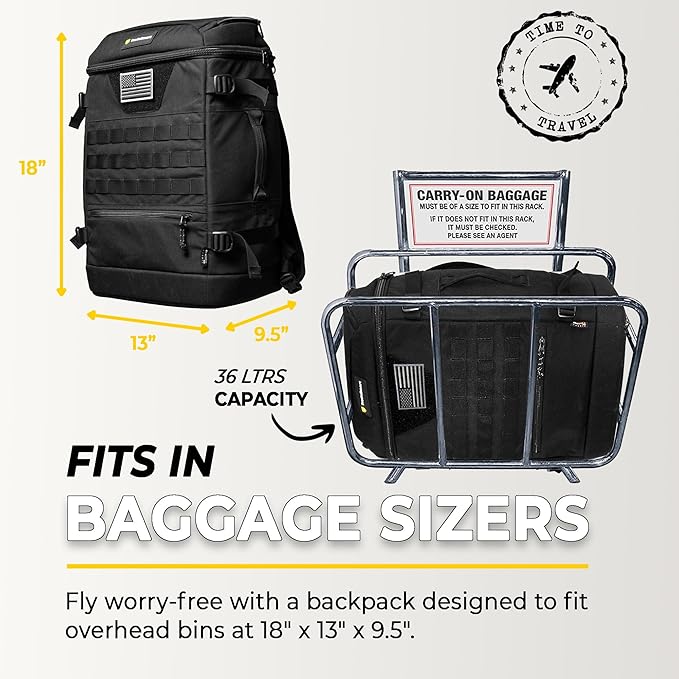 TradeSmart Tactical Carry On Backpack – Max Airline Size, 3 TSA Locks, Laptop Compartment & Cordura Fabric