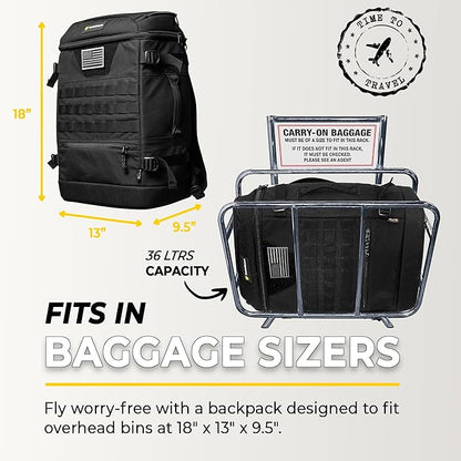 TradeSmart Tactical Carry On Backpack – Max Airline Size, 3 TSA Locks, Laptop Compartment & Cordura Fabric