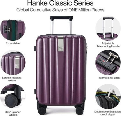 Hanke Expandable Hardshell Luggage Sets 3 piece Carry On Luggage with Wheels Suitcases Lightweight Checked Tsa Luggage Rolling Large Suitcase Travel Luggage Bag Woman Men 20/24/29 Inch(Purple)