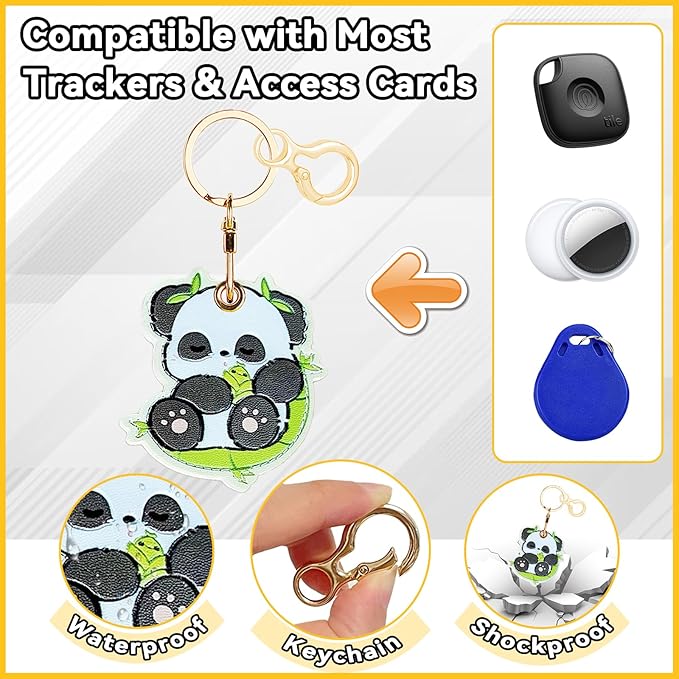 Leather Keychain for Airtag, Cute Protective Keychain Holder Compatible with Apple Air Tag,GPS Item Tracker Case Cover for Keys,Bags,Pets,Luggage(Panda)