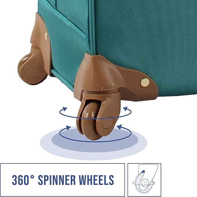 Steve Madden Designer-Gepckkollektion Leichter Softside-Koffer fr Damen und Herren strapazierfhige 50,8 cm groe Tragetasche mit 4 rollenden Spinner-Rdern, Harlo Teal Blue, 20in, Carry on Bag With