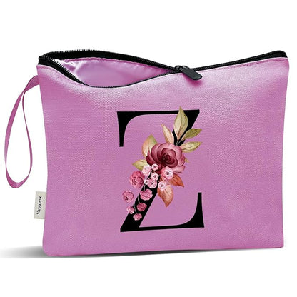Vavabox A-Z Personalized Makeup Bag, Birthday Gifts for Women Mom, Gifts for Best Friend, Bride Bridesmaid Cosmetic bag (Z, Purple)