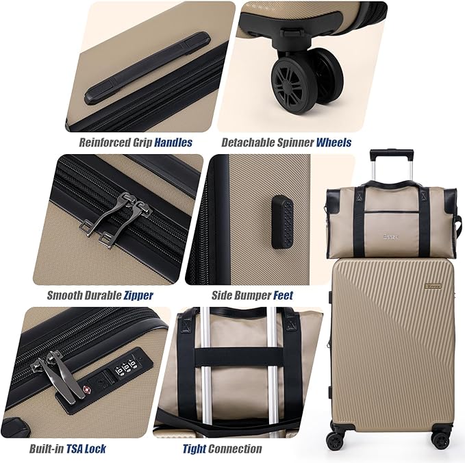 Expandable Luggage Sets 5 Piece,Suitcases with Detachable Wheels,ABS Hard Case Luggage with TSA Lock Spinner Wheels,Carry On Luggage Set