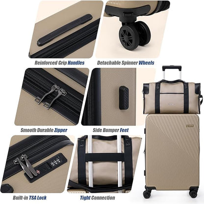 Expandable Luggage Sets 5 Piece,Suitcases with Detachable Wheels,ABS Hard Case Luggage with TSA Lock Spinner Wheels,Carry On Luggage Set