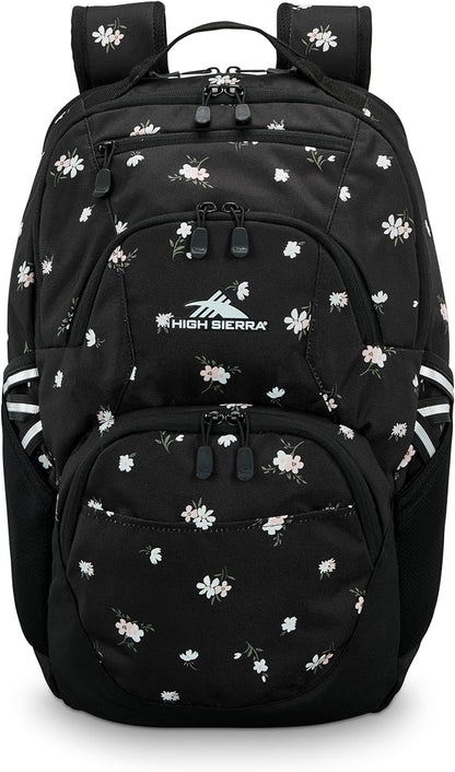 High Sierra Swoop SG Backpack, Travel or Work Laptop Bookbag with Drop Protection Pocket, and Tablet Sleeve, One Size, Floral/Black