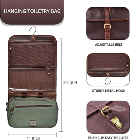 LEATHER VILLAGE Hanging Leather Toiletry Bag for Men – Handcrafted Vintage Premium Travel Dopp Kit with Waterproof Lining, Shaving Organizer and Shower Bathroom Essentials Case - Cherry
