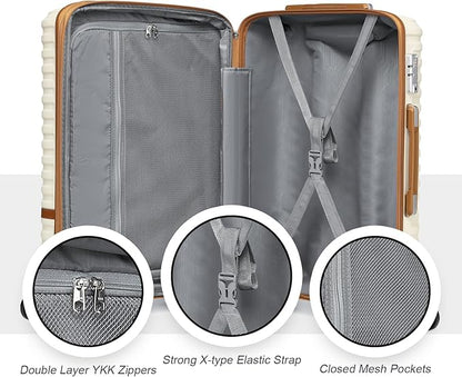 Joyway Expandable Luggage Sets 2 Piece Carry on and Check,Hardside Suitcase with Spinner Wheels and TSA Lock (White,13/20/24)