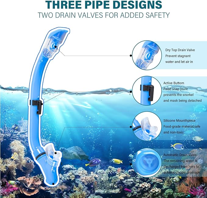 Kids Snorkeling Set Children Mask Fin Snorkel Set Snorkeling Gear Snorkel Mask + Adjustable Swimming Kids Flippers+ Dry Snorkel Tube + Travel Bags