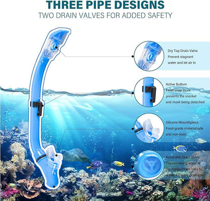 Kids Snorkeling Set Children Mask Fin Snorkel Set Snorkeling Gear Snorkel Mask + Adjustable Swimming Kids Flippers+ Dry Snorkel Tube + Travel Bags
