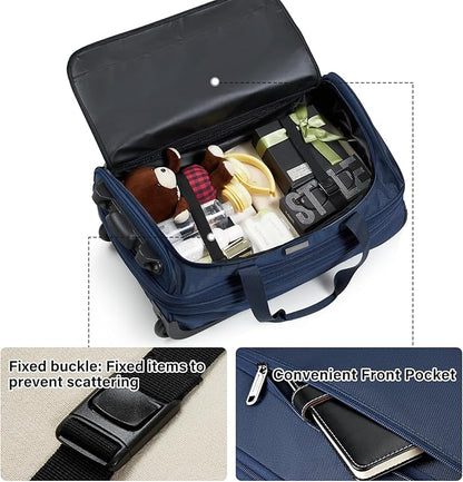Hanke Expandable Carry On Luggage Suitcases with Wheels Foldable Duffle Bag for Travel Carry On suitcase Weekend Bag for Women Men（Blue）