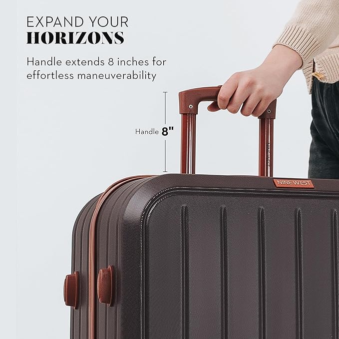 Nine West Bali 32 inch Luggage with Spinner Wheels – Chocolate Hardshell Extra Large Suitcases for Travel with Packing & Laundry Bag – Large Lightweight Suitcase with Wheels – Checked Luggage