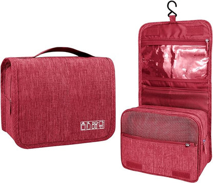 Large Capacity Toiletry Bag Travel Bag with Hanging Hook for Men and Women Waterproof Travel Cosmetic Bag Bathroom Storage Bag for Brushes Set, Full-Sized Shampoo, Toiletries, (Wine Red)