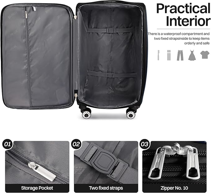 24'' Softside Expandable 15% Rolling Luggage with Double Spinner Wheels & w/LOCK,Lightweight Travel Luggage for Men Women（Black-Burgundy,24in）