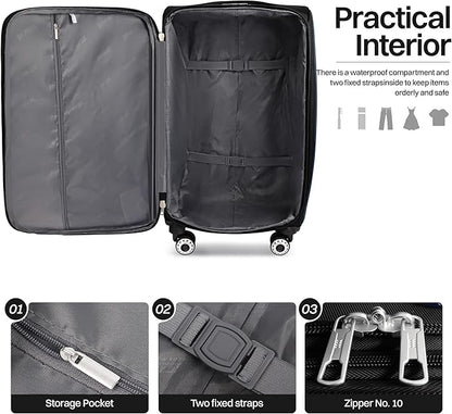 24'' Softside Expandable 15% Rolling Luggage with Double Spinner Wheels & w/LOCK,Lightweight Travel Luggage for Men Women（Black-Burgundy,24in）