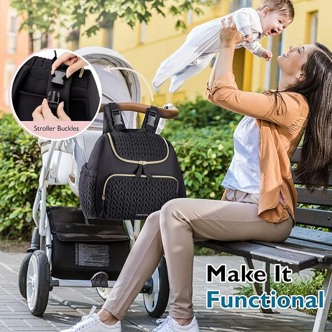 mommore Small Diaper Bag Diaper Backpack Stylish Toddler Baby Mini Maternity Bags Travel Backpacks with Insulated Pockets, Changing Pad, Stroller Straps
