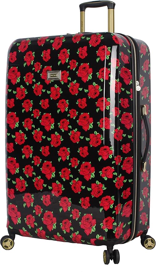 Betsey Johnson 30 Inch Checked Luggage Collection - Expandable Scratch Resistant (ABS + PC) Hardside Suitcase - Designer Lightweight Bag with 8-Rolling Spinner Wheels