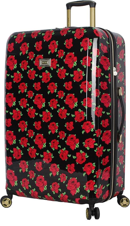 Betsey Johnson 30 Inch Checked Luggage Collection - Expandable Scratch Resistant (ABS + PC) Hardside Suitcase - Designer Lightweight Bag with 8-Rolling Spinner Wheels
