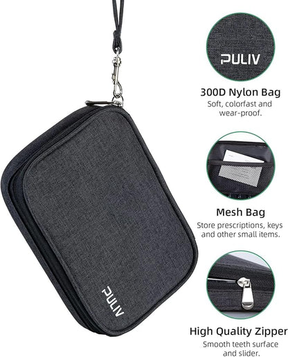 PULIV Weekly Pill Organizer 4 Times a Day with a Business Stylish Bag, Portable Pill Box 7 Day with 28 Compartments for Men, Removable Pill Sorters to Store Vitamin, Medication, Fish Oil, Supplements