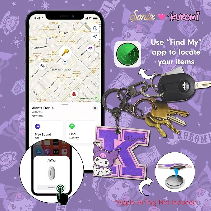 Sonix x Sanrio Character Keychain Case Compatible with Apple AirTag | Protective AirTag Cover Keychain | College Letters Kuromi