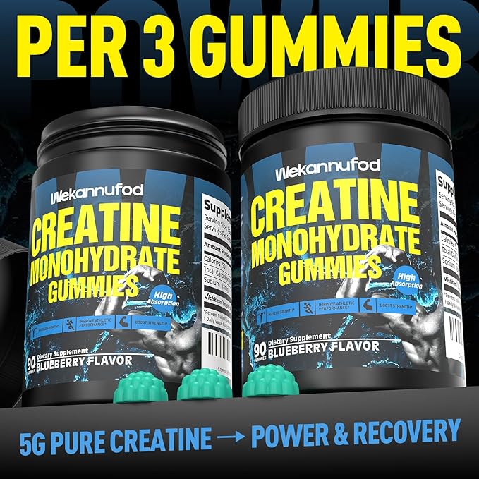 Creatine Monohydrate Gummies for Men & Women,5000MG Creatine Gummy Sugar Free. Boost Focus,Strength, and Endurance, Anti-Melting Formula, Vegan, Gluten-Free, Non-GMO,(Blueberry 90 ct)