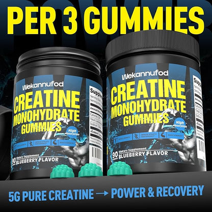 Creatine Monohydrate Gummies for Men & Women,5000MG Creatine Gummy Sugar Free. Boost Focus,Strength, and Endurance, Anti-Melting Formula, Vegan, Gluten-Free, Non-GMO,(Blueberry 90 ct)