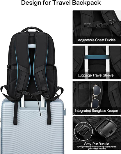 MILADA Expandable Travel Backpack 28L to 39L, TSA-Approved Carry On Backpack with 17 Inch Laptop Compartment, School Business Work Backpack for Men & Women, Black