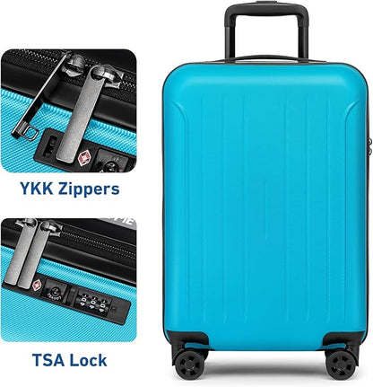 KYME Carry on luggage 22x14x9 Airline Approved Suitcase Hardshell With Double Spinner Wheels, PC+ABS TSA Lock Travel Luggage (Ocean Blue, 20" Carry On)