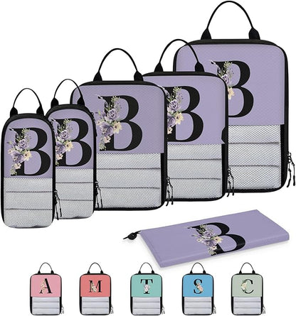 Custom Name 6 Set Compression Packing Cubes for Travel Accessories Customized Expandable Packing Organizers Personalized Carry On Essentials Luggage Bags, Lavender