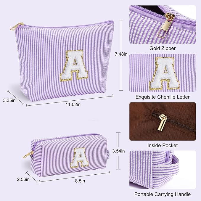 YOOLIFE Personalized Friend Birthday Gifts - 2 Pieces Makeup Bag Cosmetic Bags for Women Travel Makeup Bag Make up Bag with Small Makeup Bag Wedding Bridesmaid Gifts Teacher Gifts for Women Letter H