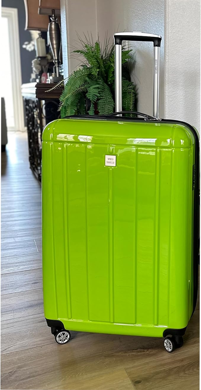 World Traveler Contour 28-Inch Polycarbonate Hardside Expandable Spinner Checked Luggage with TSA Lock - Apple Green