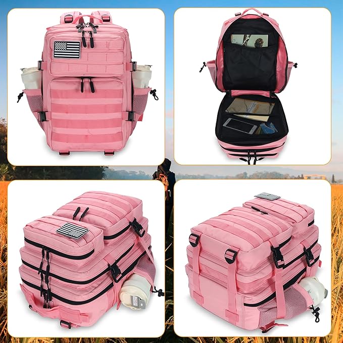 25L Tactical Backpack for Men and Women Military Backpack Small Assault Pack Molle Backpack Bug Out Bag Travel Rucksack Daypack (Pink)