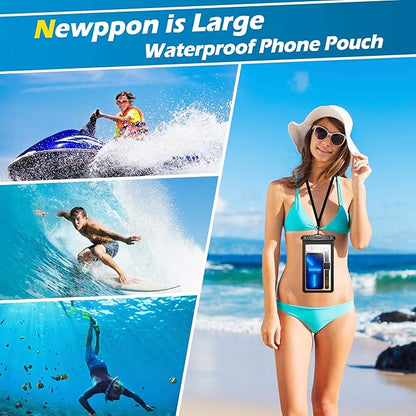 Large Waterproof Phone Pouch : 2 Pack Water-Resistant Clear Cellphone Holder - Universal Underwater Dry Bag Case with Neck Lanyard for iPhone Samsung Galaxy for Beach Swimming Pool