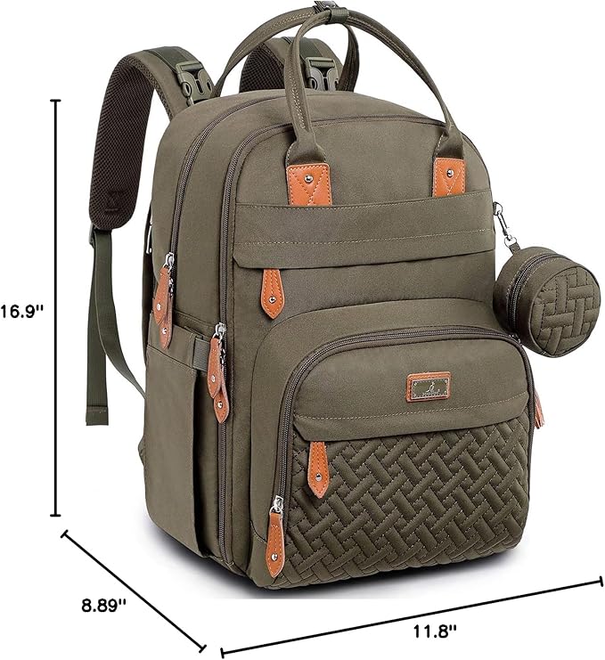 BabbleRoo Diaper Bag Backpack - Baby Essentials Travel Tote - Multi Function Water Resistant Diaper Bag, Travel Essentials Baby Bag with Changing Pad, Stroller Straps & Pacifier Case - Army Green