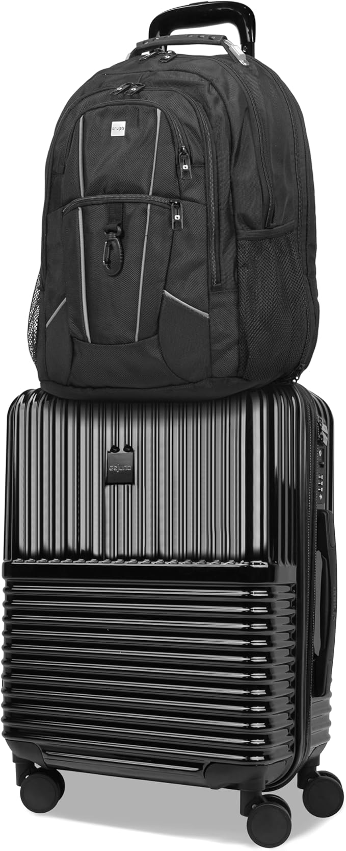 World Traveler Dejuno Tonal Ultimate Travel Combo Spinner Carry-On & Laptop Backpack 2-Piece Luggage Set - Onyx (20" Carry-On & 19" Backpack)