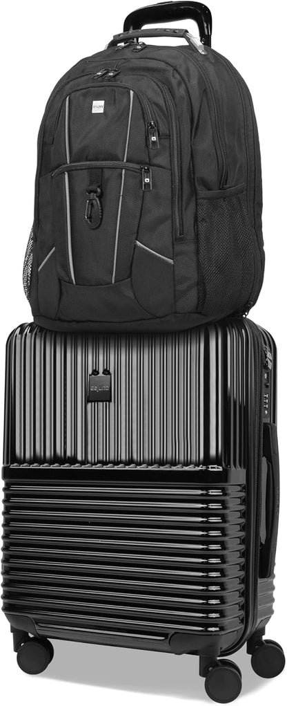 World Traveler Dejuno Tonal Ultimate Travel Combo Spinner Carry-On & Laptop Backpack 2-Piece Luggage Set - Onyx (20" Carry-On & 19" Backpack)