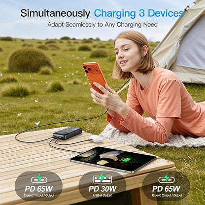 2025 Laptop Portable Charger Power Bank, 26800mAh 65W Compact USB C Laptop Power Bank, PD QC Fast Charging 3-Output Battery Pack for MacBook iPad Tablet Steam Deck iPhone 17 16 15 14 Samsung S24