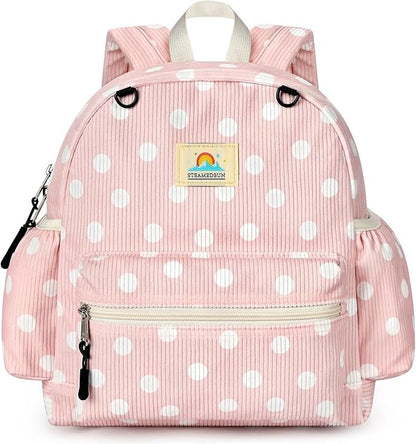 STEAMEDBUN Corduroy Toddler Backpack for Girls 2-4: Kids backpack for Boys Girls - 12 inch Preschool Kindergarten Backpacks - Polka Dot