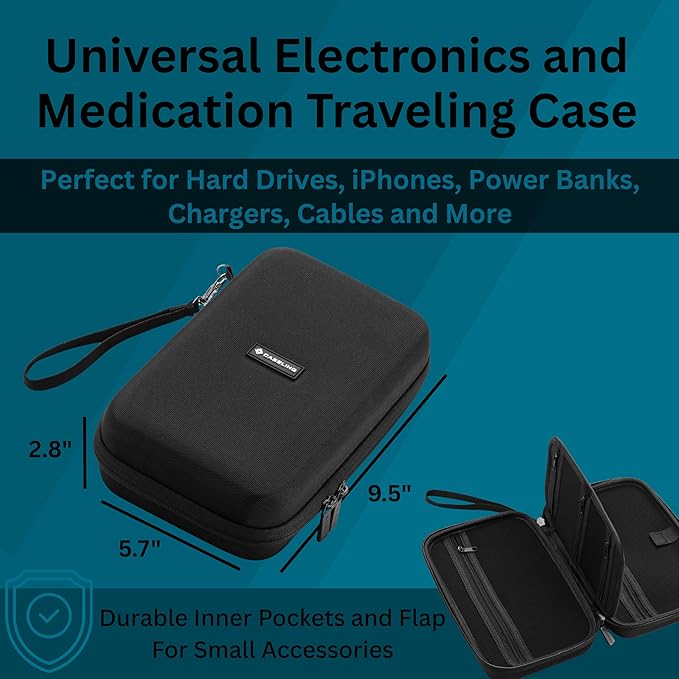 Caseling Hard Case - 9.8” x 5.6”x 2.8” - for Universal Electronics/Accessories EVA Protection Hard Travel Organizer Carrying Bag - Black