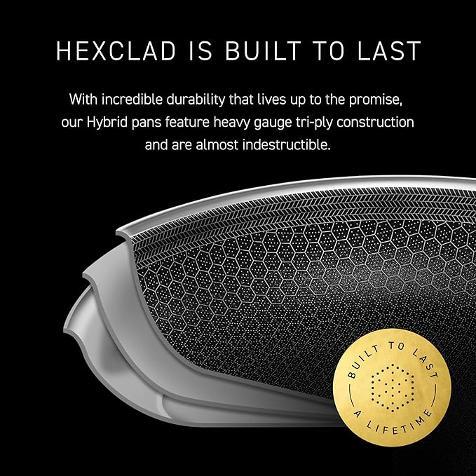 HexClad Hybrid Nonstick 6.5-Quart Oval Dutch Oven with Stainless Steel Lid, Stay-Cool Handles, Dishwasher-Friendly, Oven-Safe Up to 900°F, Induction Ready, Compatible with All Cooktops