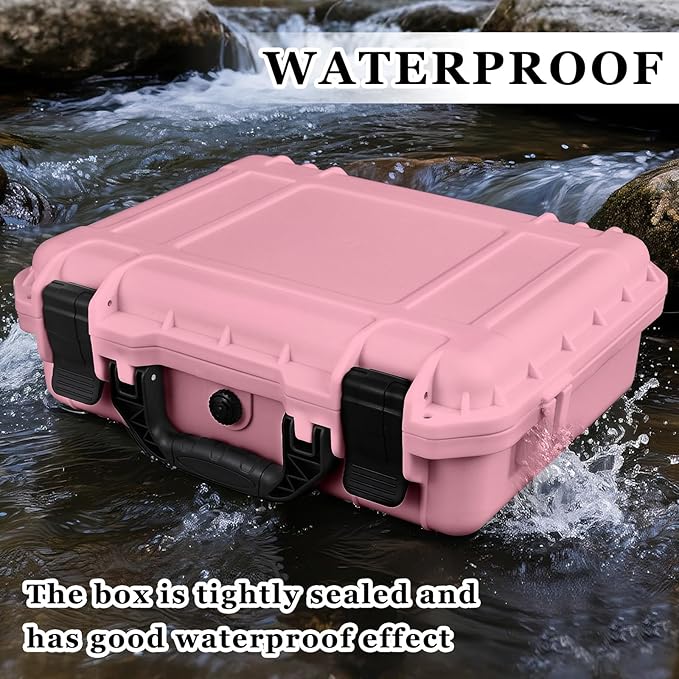 1 Pcs 16.3 x 12.4 x 6.5 Inch Waterproof Hard Case with DIY Customizable Foam Insert Portable Protective Case with Knife for Camera Drones Equipments Tools Test Instruments (Pink)
