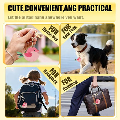 Leather Keychain for Airtag, Cute Protective Keychain Holder Compatible with Apple Air Tag,GPS Item Tracker Case Cover for Keys,Bags,Pets,Luggage(Bird)