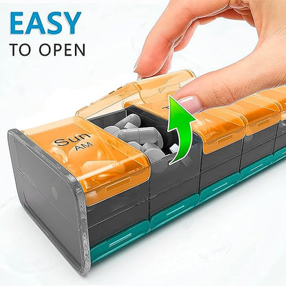 Extra Large Pill Organizer - XXL Vitamin Holder for Weekly Supplements - Double Sided Pill Box 7 Day with Big AM PM Compartments Huge Daily Medicine Dispenser 2 Times a Day Reliable and Easy-to-Use
