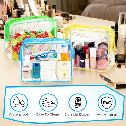 6 Pieces Clear Makeup Bags Bulk TSA Approved Toiletry Bag for Travel PVC Waterproof Clear Cosmetic Pouch with Zipper for Men and Women Carry-on Travel Essentials (Blue)