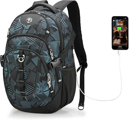 Swissdigital Laptop Backpack with USB Charging Port, Travel Backpack Fits 15.6 inches Computer, 31L Backpack for Men, Dark Green | SD803-96