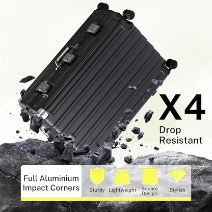 Krute No Zipper Luggage Set 2 Pieces Aluminum Frame Suitcase Sets Polycarbonate Hard Shell Luggage TSA Lock Checked Suitcase with Spinner Wheels